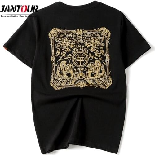 2021 Spring Summer Cotton T-shirt Mens Embroidery Chinese dragon pattern O-Neck Thin Shirt Tees Tops Male Chinese style XXXXL