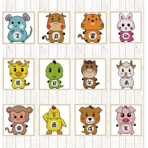 Chinese Zodiac - Mouse Animal Cross Stitch Sets Needlework Embroidery 14ct 11ct Canvas DMC Cotton Thread Printed DIY Handmade