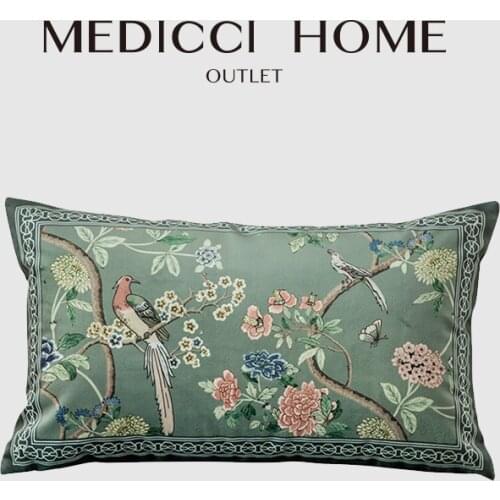 Medicci Home Chinoiserie Chinese Feature Cushion Covers Courtyard Bird And Flowers Print Lumbar Pillow Case Eastern Home Decor