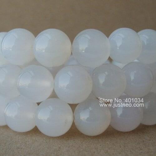 Agate Loose Beads Strand 10mm White Round, Full Hole Semiprecious Stone Strand 16'' inch