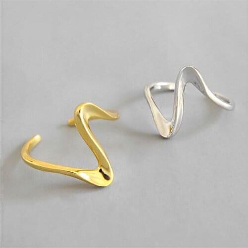 New Fashion Niche Design Creative Lightning 925 Sterling Silver Jewelry INS Personality Wave Irregular Opening Rings R498