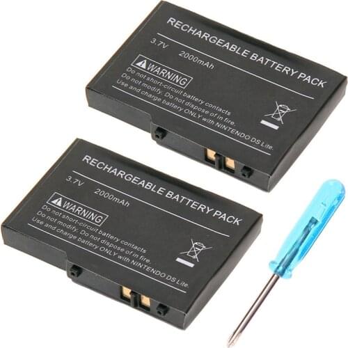 2pc 2000mAh 3.7V Rechargeable Lithium-ion Battery For Nintendo DS Lite NDS NDSL Replacement Battery Pack With Mini Screwdriver