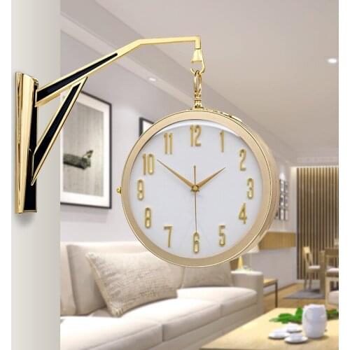 Nordic Simple Wall Clock Luxury Double Side Gold Clock Wall Living Room Modern Luxury European Creative Silent Home Decor AA50WC