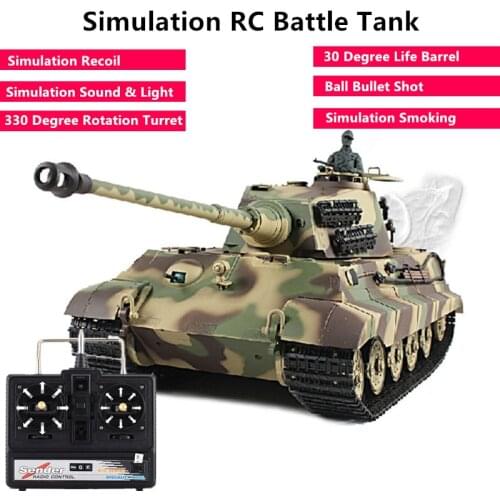 True Restoration RC Battle Tank Rotation Shot Turret Lift Barrel Simulation Recoil Sound LED Light And Smoking Electric Tank Toy