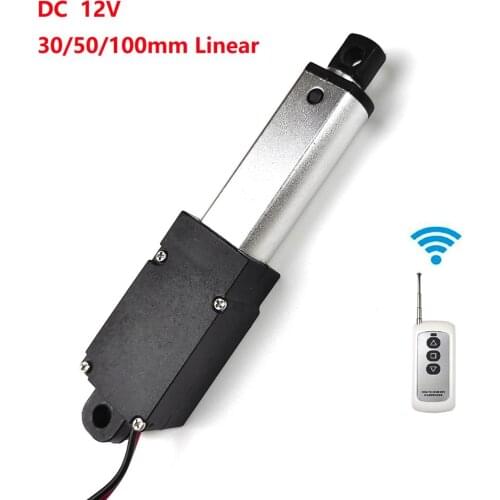 RF Remote Control Aluminum Alloy Linear Actuator DC 12V 50mm/s Speed Electric Mini Linear Motor Stroke 10mm 30mm 50mm 100mm
