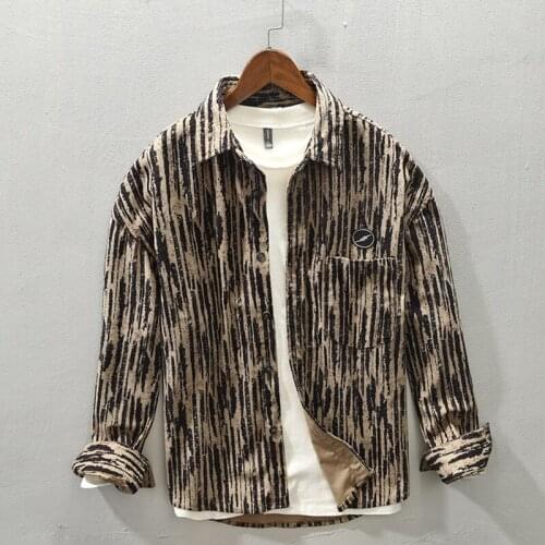 Z162 New Arrival Men Corduroy Shirts Coats Harajuku Streetwear Hip Hop Trendy Handsome Youth Vintage Long Sleeve Jackets Outwear