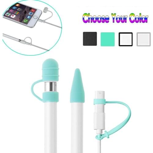 3 In 1 Silicone Top for Apple Pencil Cap Holder Nib Tip Cover Cable Adapter Tether Kit for IPad Pro 10.5 12.9 9.7 Pencil Case O5