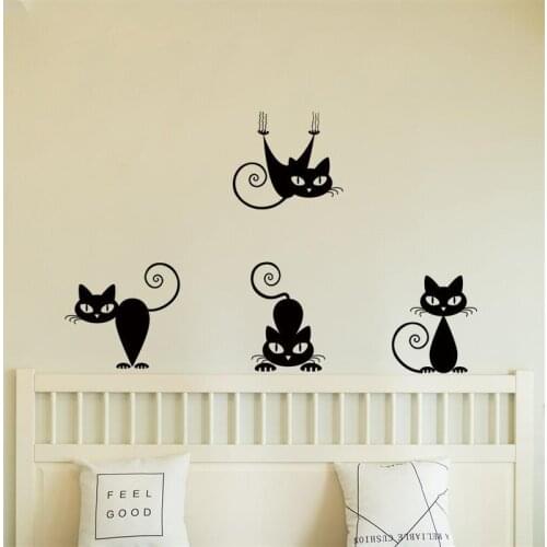 Cute 4Cats Wall Stickers Hang On the Wall for Kids Room Wall Decals Playing Game Room for Living Room Party Decoration Art Mural