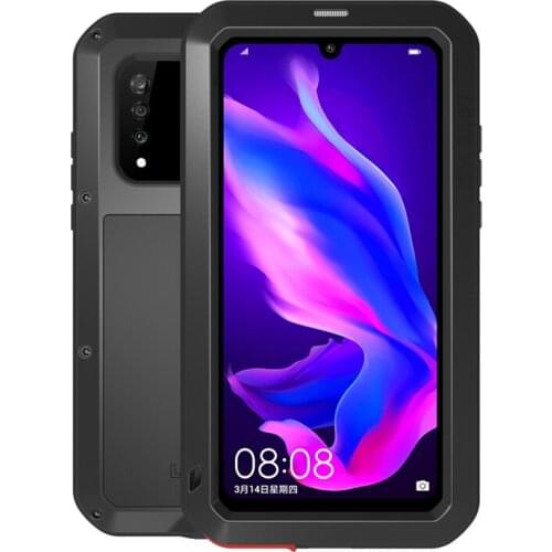 Love Mei Heavy Duty Full Protection Case For Huawei P30 Lite Nova 4e Shockproof Case Soft Silicone Metal Cover Toughened Glass