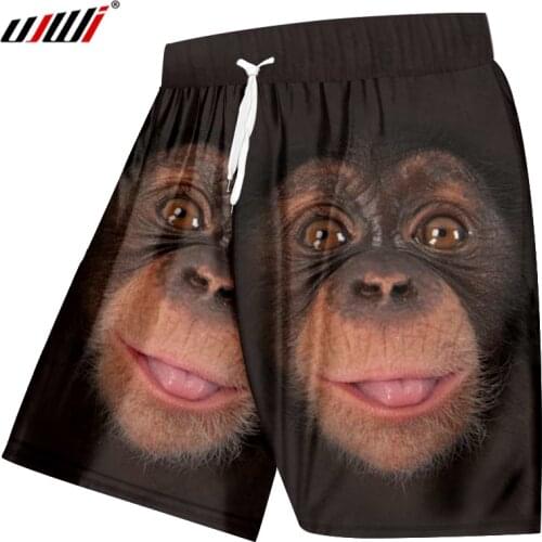UJWI Man New Black Big Eyes Animal 3D Printed Funny Orangutan Creative Best Selling Large Size 5XL Summer Beach Shorts