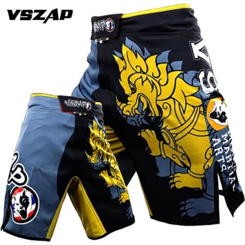 VSZAP mma Adults Gold Kirin Men Women geometric boxing shorts Tiger Muay Thai mma shorts boxing clothing fight shorts sanda