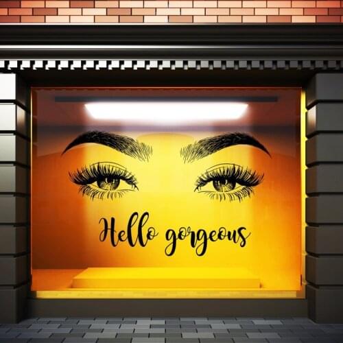 Hello Gorgeous Eyes And Eyebrows Wall Stickers for Beauty Salon Living Room Art Decor Vinyl Wall Decals Bedroom Murals TA625