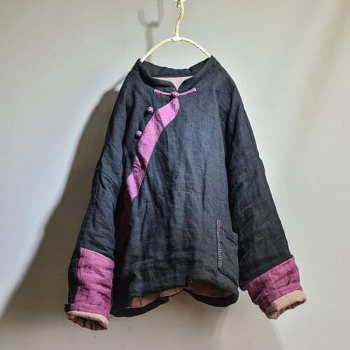 Women Winter Linen Patchwork Padded Tops Parkas Outerwear Female Spliced Warm Tops Coat Female Parkas 2020