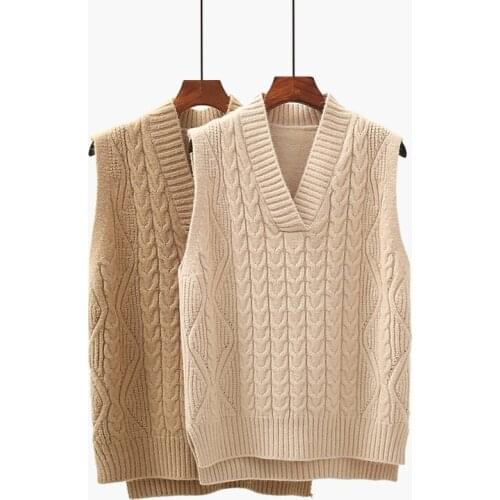 Twist pullover sweater vest women 2020 autumn new loose net red V-neck waistcoat wool knitted vest women