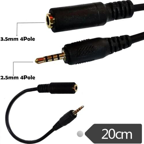 1pc 6 inch 4-Pole 2.5mm Male to 3.5mm Female Gold Stereo Converter Headphone Mic Extension Audio Adapter Cable Cord