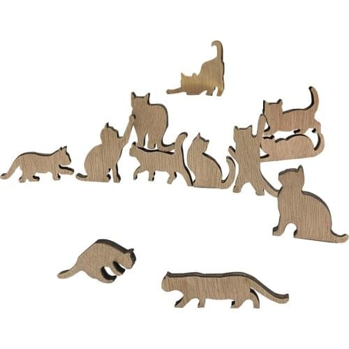 12 PCS Mini Wooden Dolls Cat-shaped Dolls Home Decorations Desktop Yoga Toys Best Gift for Yoga Lovers