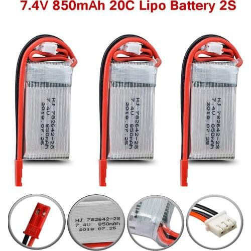 3pcs 7.4 V 850mah 20C Lithium Battery MAX 30C JST / SM / XT30 / T Plug For RC Drone Helicopter Spare Part for 7.4v drone battery