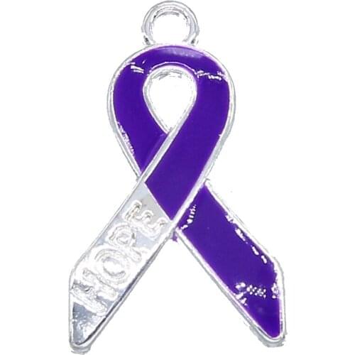 6pcs Silver Plated Enamel Breast Cancer Ribbon Hope Charms Pendant fit Jewelry Making Accessories DIY Craft wholesale