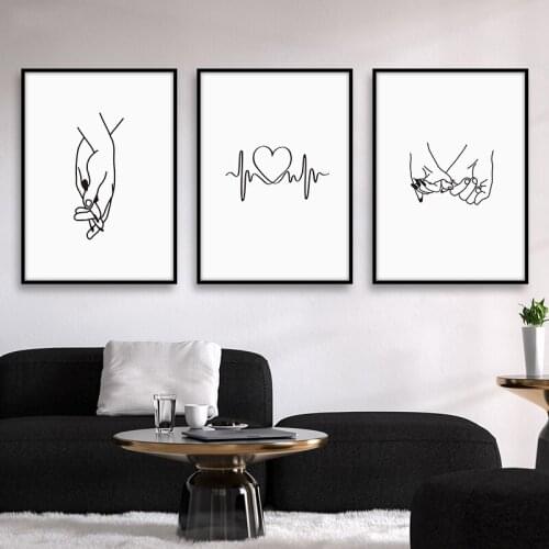 Abstract Line Heart Holding Hands Canvas Poster Prints Modern Wall Art Painting Minimalist Nordic Decoration Pictures Home Decor