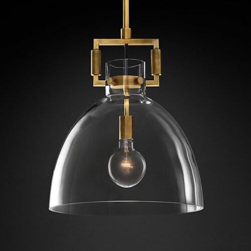 American Simple Copper LED Pendant Lights Bar Modern Restaurant Lighting Glass Bedroom Light Luxury Bedside Hanging Lamps
