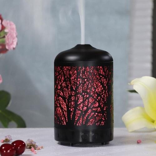 Aroma Diffuser Metal Iron Humidifier Essential Oil Aromatherapy Machine Lattice Patten 7 Color Change LED Lights Air Purifier