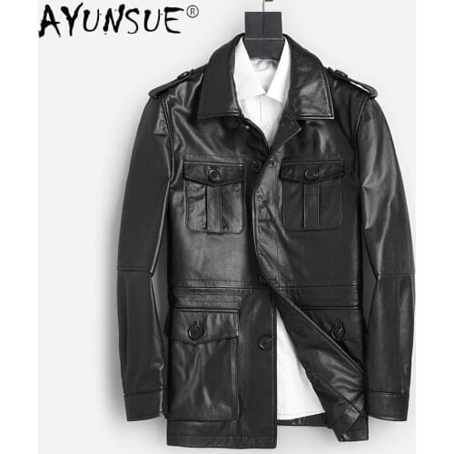 AYUNSUE 2021 Autumn 100% Genuine Cowhide Male Leather Jacket New Black Thin Jackets Male Mens Korean Clothing Jaqueta Masculina