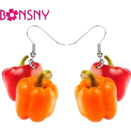Bonsny Acrylic Cute Red Bell Pepper Earrings Big Long Dangle Drop Novelty Vegetable Jewelry For Women Girls Ladies Teens Gift