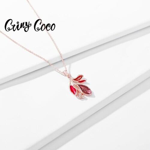 Cring Coco Handmade Enamel Flower Pendants Necklaces Rose Gold Alloy Chain Necklace for Women Charm Jewelry Wedding Bridesmaid