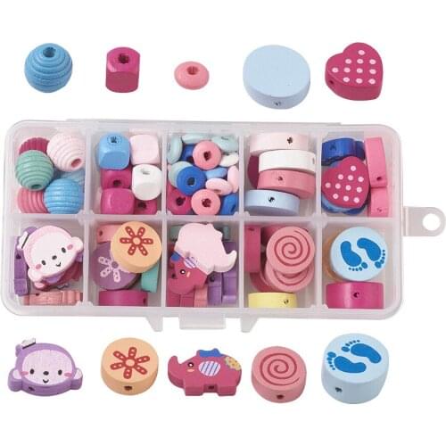 Colored wood beads mix boxed childrens hand-stringed bead material diy jewelry accessories charms for bracelet making