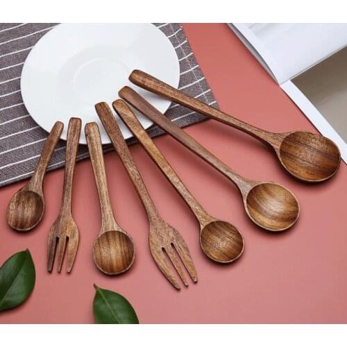 Eco Friendly Natural Wooden Spoon Coffee Tea Soup Stirring Spoon Dessert Cake Wood Forks Children Adult Soup Spoons Forks SN141