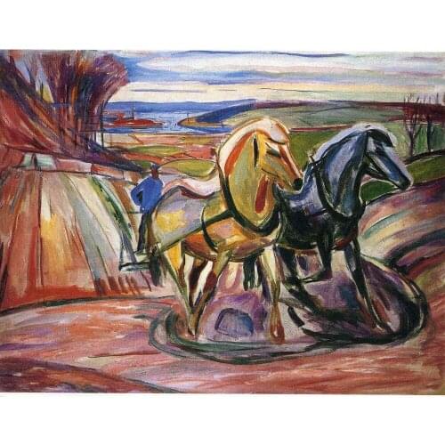 Oil Painting Reproduction on Linen Canvas,spring-plowing-1916 by Edvard Munch,100% handmade,abstract oil painting