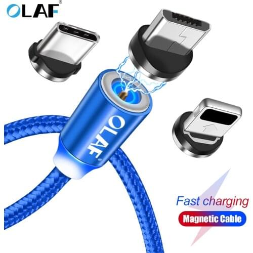 OLAF LED Magnetic Cable For iPhone Xs Max Xr X 8 7 Micro USB Cable Type C Magnet Cable 1M/2M Fast Charging Magnet Charger Cord