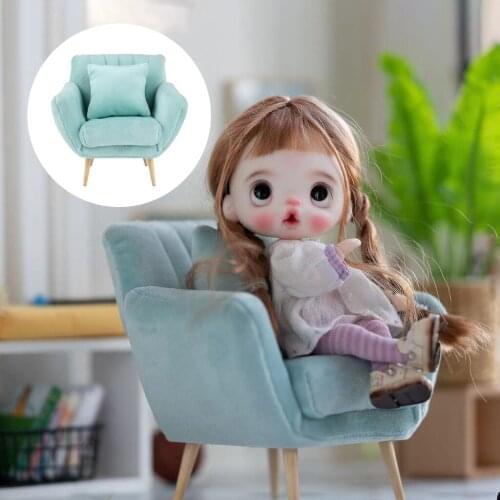 Cute 1/12 Scale Wooden Dollhouse Single Sofa Mini Furnishings for Toy Crafts
