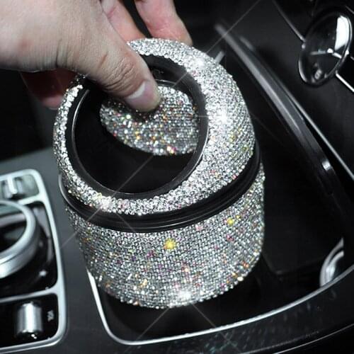 Mini Rhinestone Bling Trash Can With Lid With Start Button Cover For Automotive Car Home Office Kitchen Bedroom Car Trash Portab