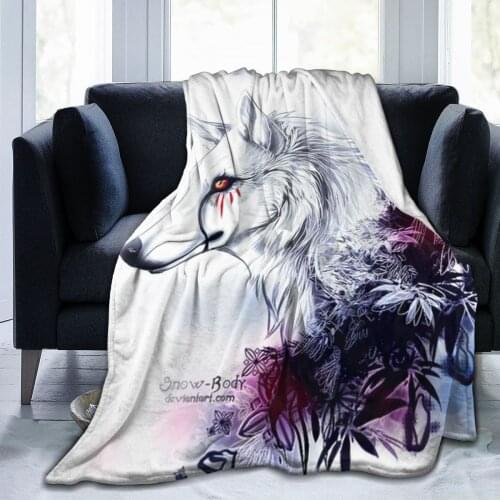 Cartoon blanket, bedding, wool blanket with 3D printed symbol of cartoon white Wolf