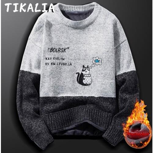 2021 Mens Sweater Fleece Lined Warm Autumn Pullovers Fashion Clothing Tops Men Long Sleeve Wool Sweater Knit Warm Sweater