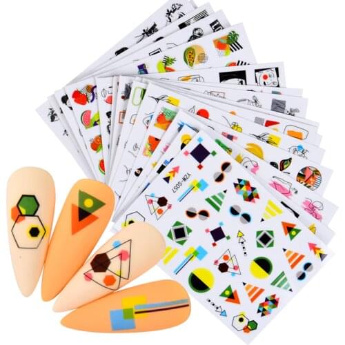 1 Sheet Abstract Geometry Nail Decal And Sticker Flower Leaf Face Animal Simple Summer DIY Slider For Nail Art