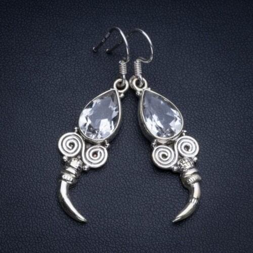 Natural White Topaz Boho Style 925 Sterling Silver Drop Earrings 2" R1854
