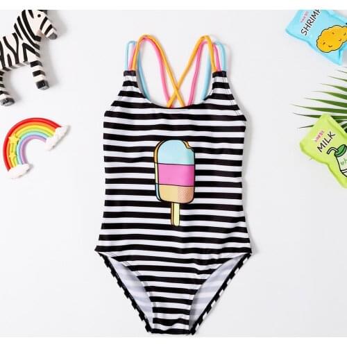 New 2019 Baby Girls Swimwear 3~8Y Girls swimsuit one piece Children Swimwear Strips style Swimsuit for Kid Girls Beachwear-SW412