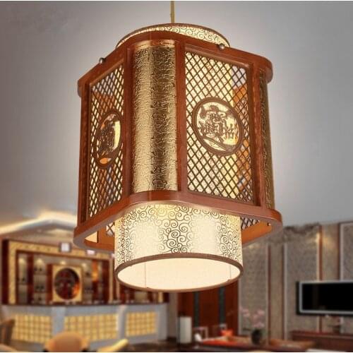 New classical coffee carved wood art frame Pendant Lights Rural golden cloud pattern shade lamp for courtyard&pavilion MYR028