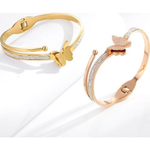 Charm Fashion Independent Aesthetics Butterfly Flower Spring Stainless Steel Jewelry Rose Gold Bracelet Girls Day Gift