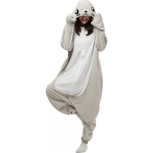 Unisex Adults Gray Seal Cartoon Costume Pajama Halloween Christmas Onesies Unisex Teenagers Famous Brand Cartoon Lounge Wear