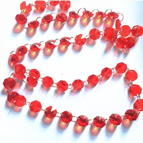 Wholesale 10m/lot Red Crystal Octagon Beads in 2Holes Diy Garland Strands for Chandelier Parts Christmas Tree Hanging Decoration