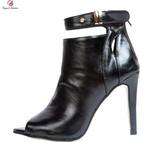 Original Intention New Cool Women Ankle Boots Fashion Peep Toe Thin High Heels Boots Sexy Black Shoes Woman Plus US Size 4-15