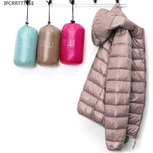Autumn Winter Women Ultralight Thin Down Jacket White Duck Down Hooded Jackets Long Sleeve Warm Coat Female Portable Outwear