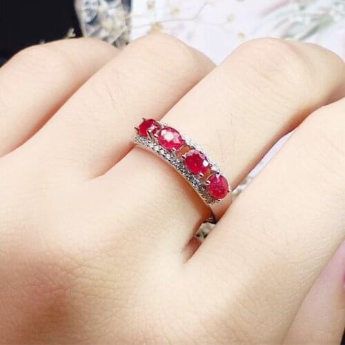 Natural real sapphire or emerald or ruby ring Per jewelry 925 sterling silver 0.3ct*4pcs gemstone Fine jewelry J21675