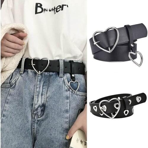 Punk Fashion PU Leather Belt for Women Heart-shaped Pin Buckle Luxury Waist Strap New Styles Ladies Girl Trouser Jeans Waistband