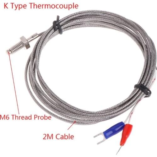 203F Thread M6 Screw Probe Temperature Sensor Thermocouple K Type Cable 2M 0-600