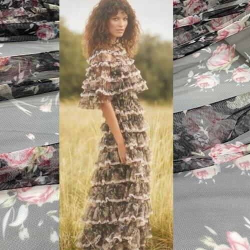 Mesh Fabric 2021 European and American Brand Floral Polyester Digital Printing Fashion Textile Sewing Fabric for Dress by Yard