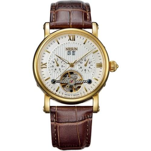 Watch Men Switzerland Nesun Skeleton Tourbillon Luxury Brand Auto Mechanical Mens Watches Leather Horloges Mannen clock N9503-3